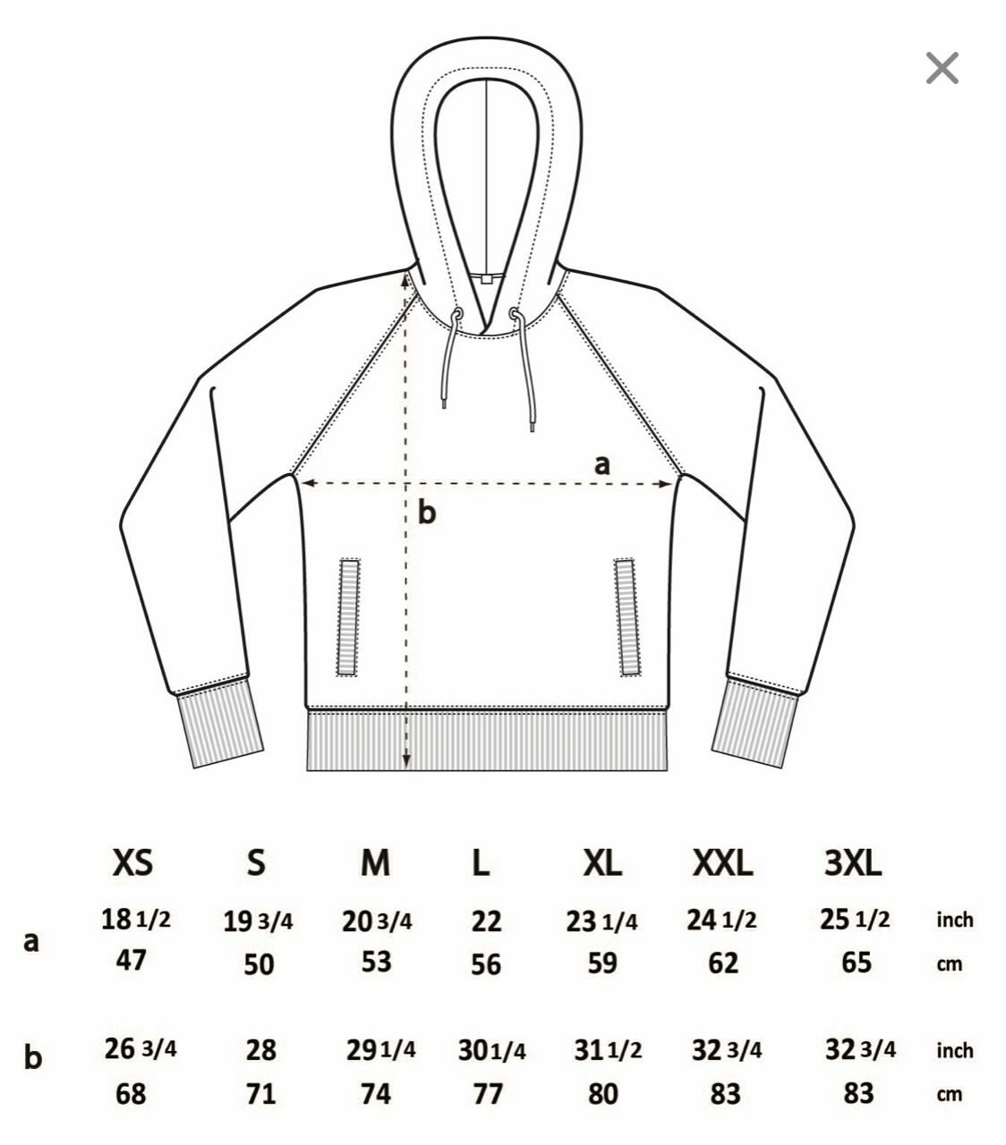 Pullover Hoodie Size Guide