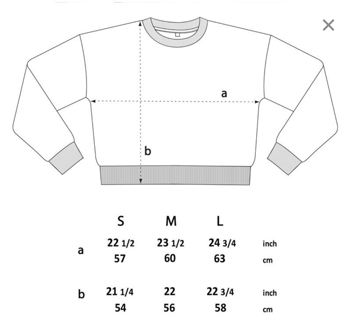 Women's Cropped Sweatshirt Size Guide